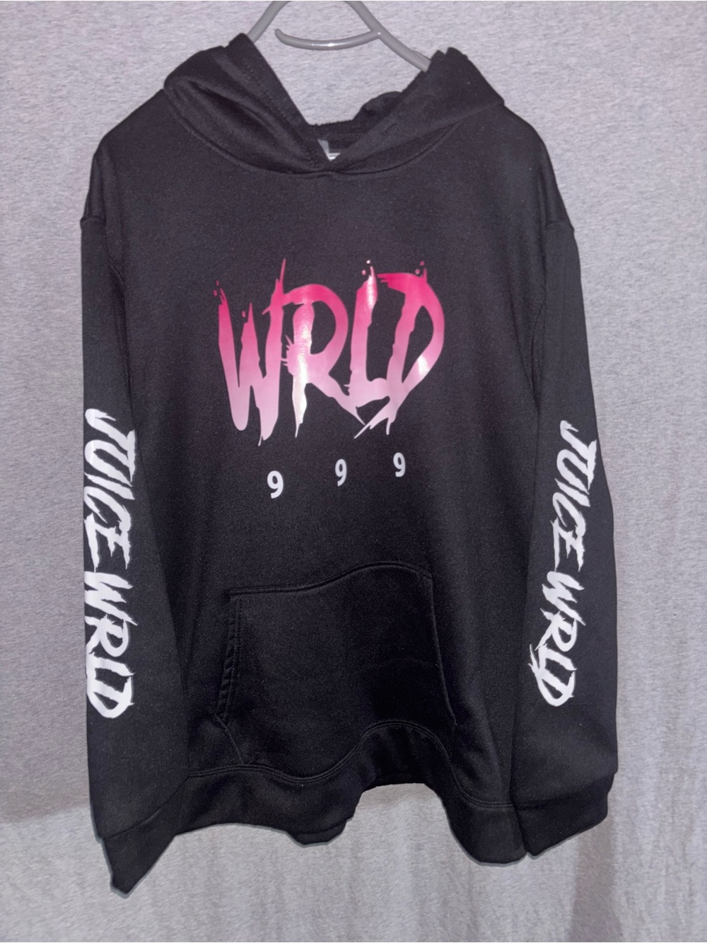 Juice Wrld Black WRLD Graphic Hoodie Sweater with Pink Accent